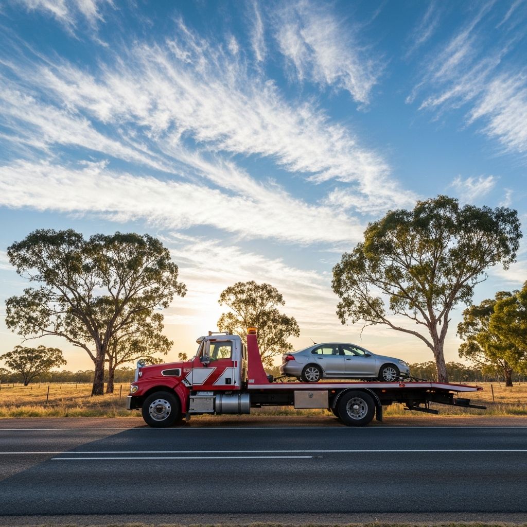 Skipdon Motors tow truck on an Australian country road ready to assist stranded motorists